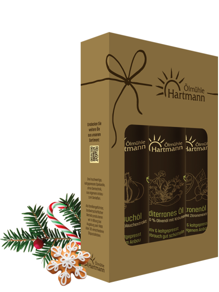 Set mit Knoblauch-, Zitronen- und Mediterranem Öl