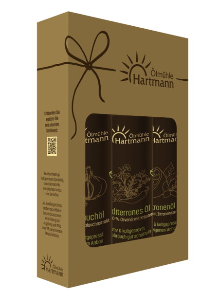 Set mit Knoblauch-, Zitronen- und Mediterranem Öl