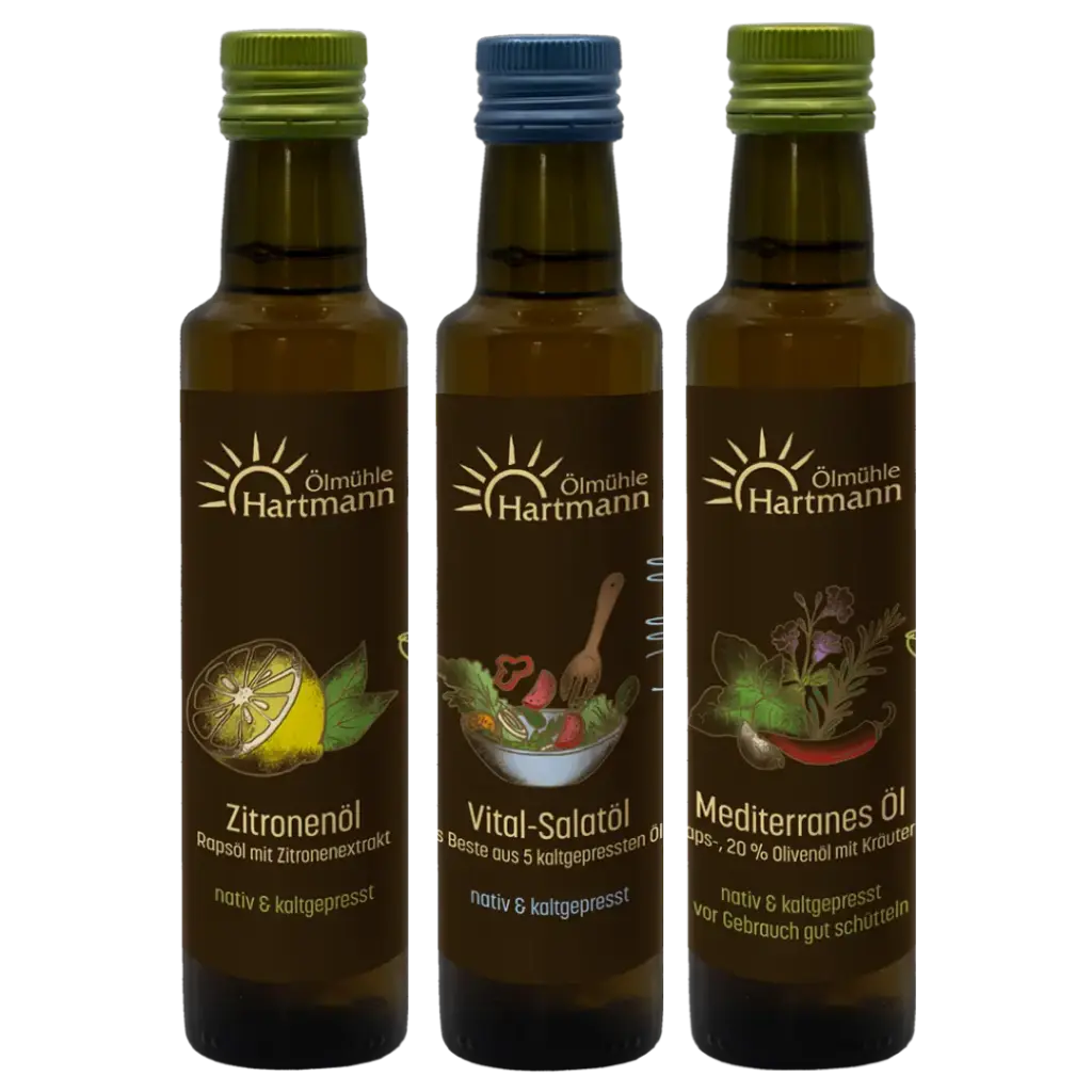 Salat Trio – Zitronenöl 0,25 l, Vital-Salatöl 0,25 l & Mediterranes Öl 0,25 l