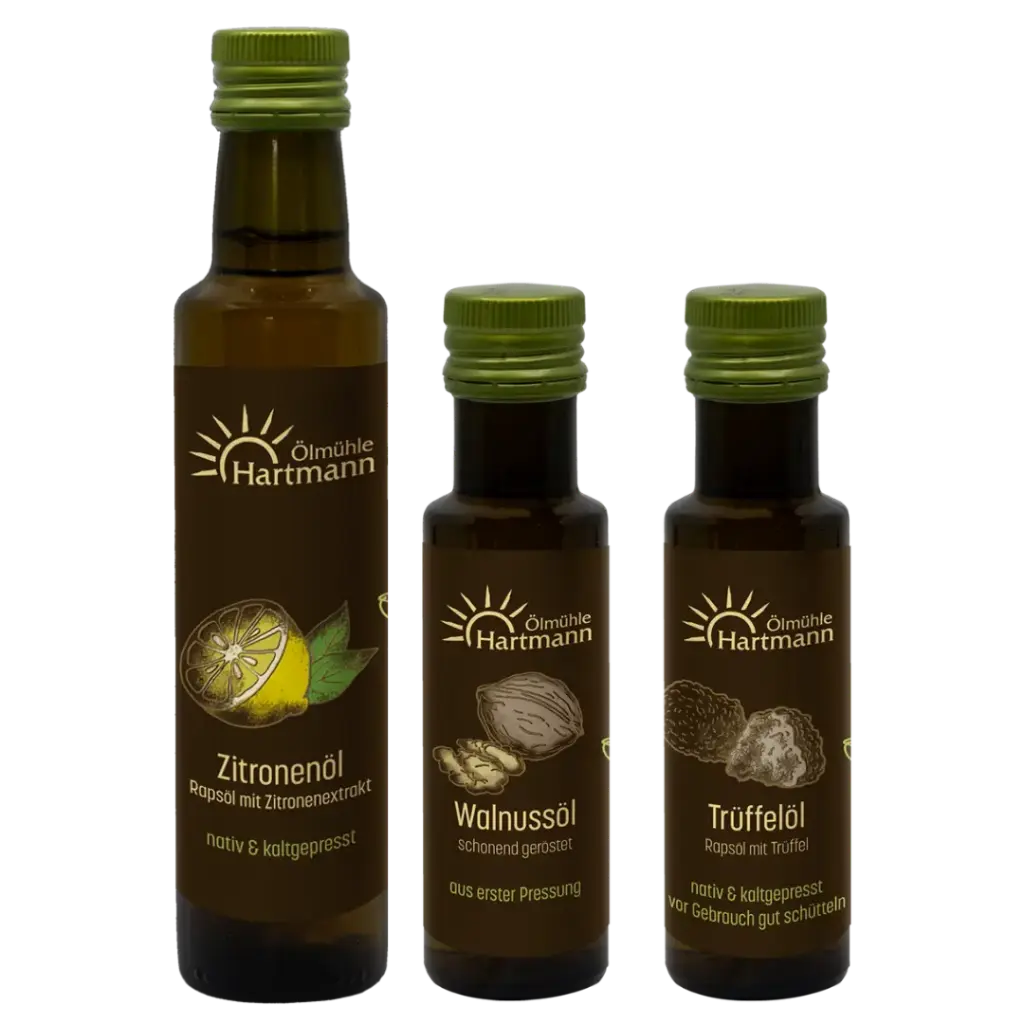 Wintergenuss-Trio – Zitronenöl 0,25 l, Walnussöl 0,10 l & Trüffelöl 0,10 l