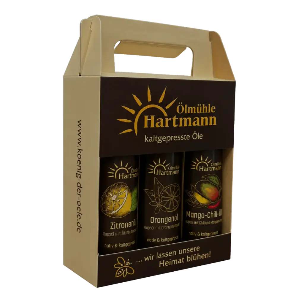 Fruchtig-freches Trio – Zitronenöl 0,10 l, Orangenöl 0,10 l & Mango-Chili-Öl 0,10 l
