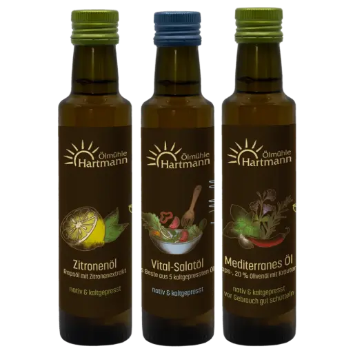 Salat Trio – Zitronenöl 0,25 l, Vital-Salatöl 0,25 l & Mediterranes Öl 0,25 l
