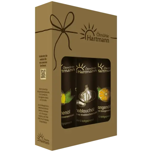 Fruchtiges Trio - Zitronenöl 0,25l, Knoblauchöl 0,25l & Orangenöl 0,25l 