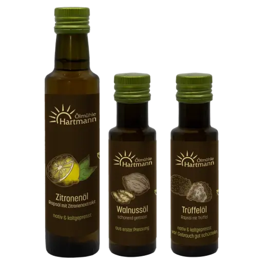 Wintergenuss-Trio – Zitronenöl 0,25 l, Walnussöl 0,10 l & Trüffelöl 0,10 l