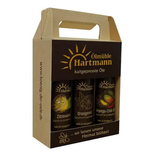 Fruchtig-freches Trio – Zitronenöl 0,10 l, Orangenöl 0,10 l & Mango-Chili-Öl 0,10 l